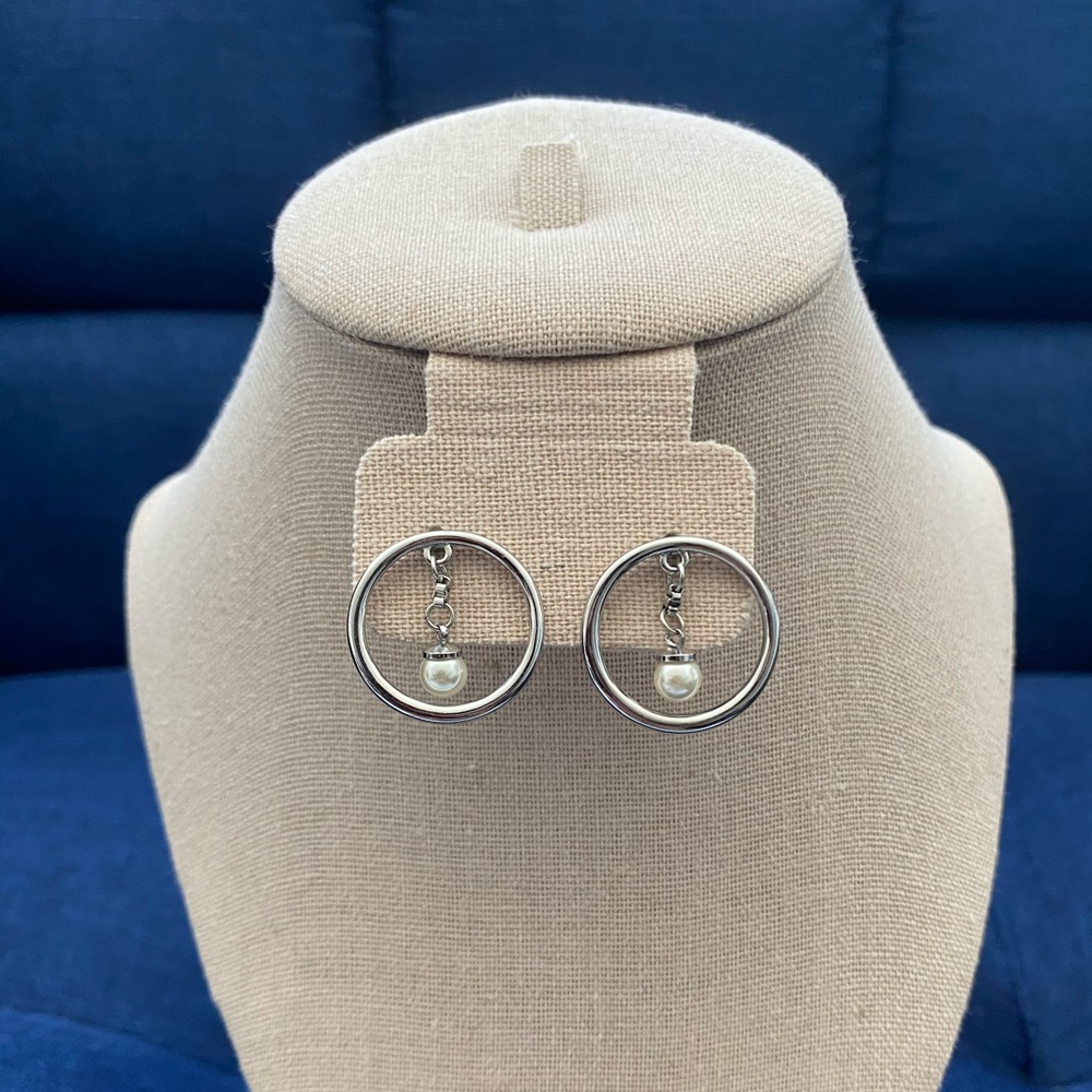 White House Black Market Silver Pearl Loop Earring